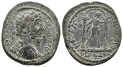 LYDIA. Philadelphia. Marcus Aurelius (161-180.) AE Tetrassarion, Eugenetor, magistrate.
Obv: ΑΥ Κ Μ ΑΥ ΑΝΤΩΝΙΝΟϹ 
Laureate, draped and cuirassed bust ...