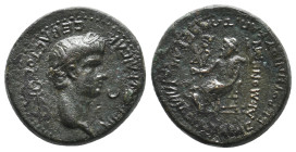 PHRYGIA. Acmonea. Nero, circa 65 AD. Menokritos, magistrates. AE.
Obv: ΝΕΡΩΝ ΚΑΙΣΑΡ ΣΕΒΑΣΤΟΣ.
Laureate head of Nero, right; behind, caduceus; before, ...