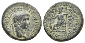 PHRYGIA. Acmonea. Nero, circa 65 AD. L. Servenius Capito and Iulia Severa, magistrates. AE.
Obv: ΝΕΡΩΝ ΚΑΙΣΑΡ ΣΕΒΑΣΤΟΣ.
Laureate head of Nero, right...