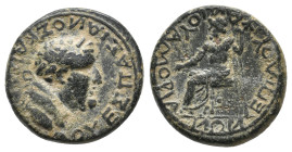 PHRYGIA. Amorium. Vespasian (69-79). AE. L. Vipsanius Silvanus, magistrate.
Obv: ΟΥΕΣΠΑΣΙΑИΟΣ ΚΑΙΣΑΡ.
Laureate head right.
Rev: ΕΠΙ Λ ΟΥΙΨΑИΙΟΥ ΑΜΟ...