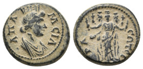 PHRYGIA, Apameia. AD 100-276.
Obv: APAMEIA
Turreted and draped bust of Tyche right.
Rev: CΩTEIΡA
Hekate Triformis standing front, the outer figure...