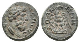 PHRYGIA. Apamea. AD 193-235.
Obv: ZEYC KEΛENEYC.
Bare-headed, draped bust of Zeus Kelaeneus right.
Rev: AΠAMEΩN.
Eagle standing front, head right,...
