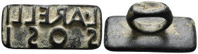 Rare roman bread or brick oblong bronze seal of Larellius Sossius (ca 4th-6th cent.)

(Bronze, 37.87 gr, 49.10 mm). Condition: Near Extremely Fine. ...