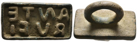 Rare roman bread or brick oblong bronze seal of Antaeus Rufus  (ca 3rd-5th cent.)

(Bronze, 112.63 gr, 65 mm). Condition: Near Extremely Fine. Uncle...