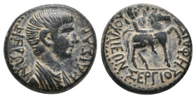 PHRYGIA, Iulia. Nero, circa 55 AD. Sergios Hephaistion, magistrate. AE.
Obv: ΝΕΡΩΝ ΚΑΙΣΑΡ.
Draped bust of Nero, right.
Rev: ΣΕΡΓΙΟΣ ΗΦΑΙΣΤΙΩΝ ΙΟΥΛΙΕΩΝ...