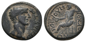 PHRYGIA. Philomelium. Claudius, 41-54, AE. Brocchos.
Obv: ΣEBAΣTOΣ
Bare head of Claudius to right.
Rev: ΦIΛOMHΛE-ΩN BPOKXOI
Zeus seated left, hold...