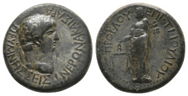 PHRYGIA. Prymnessus. Nero (54-68). Ae. Ti. Ioulios Proklos, magistrate.
Obv: NEPΩΝΑ ΚΑΙΣΑΡΑ ΠΡΥΜΝΗΣΣΕΙΣ.
Laureate head right.
Rev: ΕΠΙ ΤΙ ΙΟΥΛΙΟΥ Π...