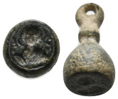 ANCIENT BYZANTINE STAMP SEAL (7th-9th century AD).
Condition: Very Fine.
Weight: 8.71 g.
Diameter: 22.2 mm.