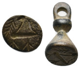 ANCIENT BYZANTINE STAMP SEAL (7th-9th century AD).
Condition: Very Fine.
Weight: 4.83 g.
Diameter: 20 mm.