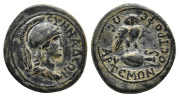 PHRYGIA, Synnada. Semi-autonomous issue (41-54). Magistrate Artemonos Tropheos. AE. 
Obv: CYNNAΔEΩN
Helmeted head of Athena right.
Rev: AΡTEMΩN-OC TΡO...
