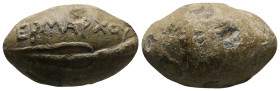 ANCIENT GREEK PB SLING BULLET. (CIRCA 4TH-1ST CENTURY BC).
Condition : See picture. No return
Weight : 41 g
Diameter : 30.9 mm