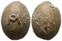 ANCIENT GREEK PB SLING BULLET. (CIRCA 4TH-1ST CENTURY BC).
Condition : See picture. No return
Weight : 48.03 g
Diameter : 28.2 mm