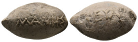 ANCIENT GREEK PB SLING BULLET. (CIRCA 4TH-1ST CENTURY BC).
Condition : See picture. No return
Weight : 25.53 g
Diameter : 29.5 mm