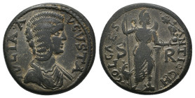 PISIDIA, Antioch. Julia Domna Augusta, 193-217 AD. AE.
Obv: IVLIA AVGVSTA.
Draped bust of Julia Domna, right.
Rev: COL CAES ANTIOCH / S - R.
Mên stand...