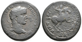 PISIDIA. Antioch. Geta (209-211). Ae.
Obv: IMP CAES P SEPT GETA AVG.
Laureate head right, slight drapery.
Rev: VIRT AVG COL ANTIOCH / SR.
Geta, hurlin...