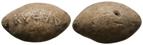 ANCIENT GREEK PB SLING BULLET. (CIRCA 4TH-1ST CENTURY BC).
Condition : See picture. No return
Weight : 34.25 g
Diameter : 32.3 mm