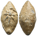 ANCIENT GREEK PB SLING BULLET. (CIRCA 4TH-1ST CENTURY BC).
Condition : See picture. No return
Weight : 31.6 g
Diameter : 35.1 mm