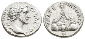 CAPPADOCIA. Caesarea-Eusebia. Antoninus Pius (138-161) AR Didrachm.
Obv: AΝΤΩΝƐΙΝΟϹ ϹƐΒΑϹΤΟϹ
Bare head right.
Rev: ΥΠΑΤ Β ΠΑΤ ΠΑΤΡ
Mt. Argaios; at...