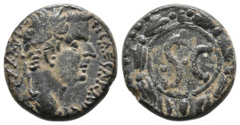SELEUCIS & PIERIA. Antioch. Tiberius AD 14-37.
Obv: TI CAESAR AVG TR POT XXXIII
Laureate head right.
Rev: Large SC within wreath.
RPC I 4272; McAl...