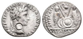 AUGUSTUS, 27 BC-AD 14. AR, Denarius. Lugdunum.
Obv: CAESAR AVGVSTVS DIVI F PATER PATRIAE.
Laureate head of Augustus, right.
Rev: AVGVSTI F COS DESIG P...