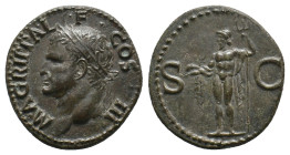 AGRIPPA (Died 12 BC). As. Rome. Struck under Caligula (37-41).
Obv: M AGRIPPA L F COS III.
Head left, wearing rostral crown.
Rev: S - C.
Neptune stand...