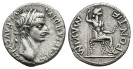 TIBERIUS, 14-37 AD. AR, Denarius. "Tribute Penny" type. Lugdunum.
Obv: TI CAESAR DIVI AVG F AVGVSTVS.
Laureate head of Tiberius, right.
Rev: PONTIF MA...