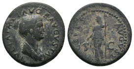 JULIA TITI (AD 79-90). Rome. AE Dupondius. Struck under Titus.
Obv: IVLIA IMP T AVG F AVGVSTA, 
Hair in a plaited bun high behind head. 
Rev: CERES AV...