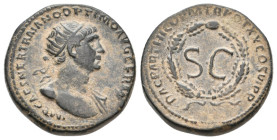 TRAJAN, 98-117 AD. AE, As. Rome, for use in Syria.
Obv: IMP CAES NER TRAIANO OPTIMO AVG GERM.
Radiate, draped and cuirassed bust right.
Rev: DAC PARTH...