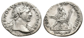 TRAJAN (98-117 AD). AR, Denarius. Rome.
Obv: IMP TRAIANO AVG GER DAC P M TR P.
Laureate bust right, slight drapery on far shoulder.
Rev: COS V P P ...