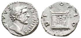 DIVUS ANTONINUS PIUS (Died 161). Denarius. Rome. Struck under Marcus Aurelius.
Obv: DIVVS ANTONINVS.
Bare head right.
Rev: DIVO PIO.
Altar.
RIC 4...