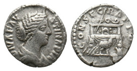 FAUSTINA II (147-176). AR, Denarius. Rome
Obv: DIVA FAVSTINA PIA, draped bust to right
Rev: CONSECRATIO, draped and ornamented throne with sceptre lea...