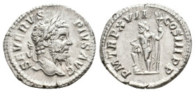 SEPTIMIUS SEVERUS, 193-211 AD. AR, Denarius. Rome.
Obv: SEVERVS PIVS AVG.
Laureate head of Septimius Severus, right.
Rev: P M TR P XVII COS III P P
Ne...