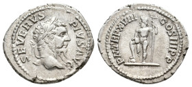 SEPTIMIUS SEVERUS, 193-211 AD. AR, Denarius. Rome.
Obv: SEVERVS PIVS AVG.
Laureate head of Septimius Severus, right.
Rev: P M TR P XVIII COS III P P
N...