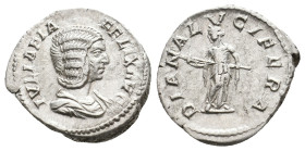 JULIA DOMNA (Augusta, 193-217). Denarius. Rome.
Obv: IVLIA PIA FELIX AVG.
Draped bust right.
Rev: DIANA LVCIFERA.
Diana standing facing, head left...