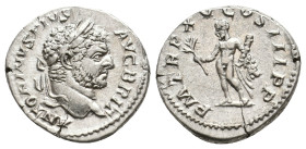 CARACALLA, 198-217 AD. AR, Denarius. Rome.
Obv: ANTONINVS PIVS AVG BRIT
Laureate head of Caracalla, right.
Rev: P M TR P XV COS III P P
Hercules s...