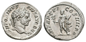 CARACALLA, 197-217 AD. AR, Denarius. Rome.
Obv: ANTONINVS PIVS AVG BRIT.
Laureate head of Caracalla, right.
Rev: P M TR P XVI COS IIII P P.
Hercules s...