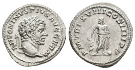 CARACALLA, 197-217 AD. AR, Denarius. Rome.
Obv: ANTONINVS PIVS AVG GERM.
Laureate head of Caracalla, right.
Rev: PM TR P XVIII COS IIII P P.
Asklepios...