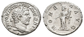 CARACALLA (198-211). Denarius. Rome.
Obv: ANTONINVS PIVS AVG BRIT.
Laureate head right.
Rev: MONETA AVG.
Moneta standing left, holding scales and corn...