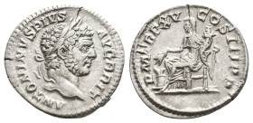 CARACALLA (197-217). AR Denarius. Rome.
Obv: ANTONINVS PIVS AVG BRIT.
Laureate head right.
Rev: P M TR P XV COS III P P.
Annona seated left, holdi...