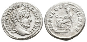 CARACALLA (210 – 213 AD). AR, Denarius. Rome.
Obv: ANTONINVS PIVS AVG BRIT.
Lauretae head of Caracalla, right.
Rev: INDVLG FECVNDAE.
Indulgentia w...
