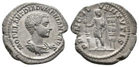 Diadumenian, as Caesar, 208-218 AD. AR, Denarius. Rome.
Obv: M OPEL ANT DIADVMENIAN CAES.
Bare head, draped and cuirassed bust of Diadumenian, right.
...