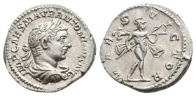 ELAGABALUS, 218-222 AD. AR, Denarius. Rome.
Obv: IMP CAES M AVR ANTONINVS AVG.
Laureate, draped and cuirassed bust of Elagabalus, right.
Rev: MARS VIC...