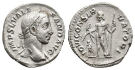 SEVERUS ALEXANDER (222-235). AR Denarius. Rome.
Obv: IMP SEV ALEXAND AVG.
Laureate bust right, with slight drapery.
Rev: IOVI CONSERVATORI.
Jupite...