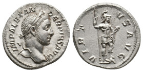 SEVERUS ALEXANDER (222-235). Denarius. Rome.
Obv: IMP C M AVR SEV ALEXAND AVG.
Laureate and draped bust right.
Rev: VIRTVS AVG.
Virtus standing ri...