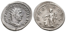 PHILIP I 'THE ARAB', 244-249 AD. AR, Antoninianus. Rome.
Obv: IMP M IVL PHILIPPVS AVG.
Radiate, draped and cuirassed bust of Philip, right.
Rev: AN...