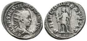 HOSTILIAN (Caesar, 250-251 AD). Antoninianus. Rome.
Obv: C VALENS HOSTIL MES QVINTVS N C.
Radiate and draped bust right.
Rev: PRINCIPI IVVENTVTIS....