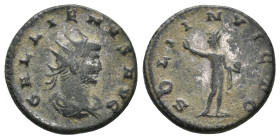 GALLIENUS (253-268 AD). AR Antoninianus. Antioch.
Obv: GALLIENVS AVG.
Radiate, draped and cuirassed bust right.
Rev: SOLI INVICTO.
Sol standing le...