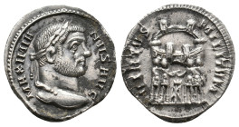 MAXIMIANUS HERCULIUS, 286-305 AD. AR, Argenteus.
Obv: MAXIMI - ANVS AVG.
Laureate head of Maximianus, right.
Rev: VIRTVS – MILITVM.
Four emperors sacr...