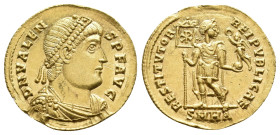 VALENS (364-378). AV Solidus. Heraclea.
Obv: D N VALENS P F AVG.
Diademed, draped and cuirassed bust right.
Rev: RESTITVTOR REIPVBLICAE / SMHA.
Va...