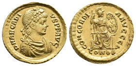 ARCADIUS (383-408). AV Solidus. Constantinople.
Obv: D N ARCADIVS P F AVG.
Diademed, draped and cuirassed bust right.
Rev: CONCORDIA AVGGG Δ 
Constant...